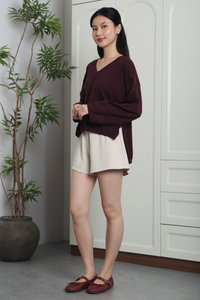 Harris Oversized V-Neck Knit Top Burgundy