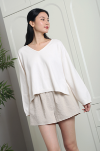 Harris Oversized V-Neck Knit Top Cream