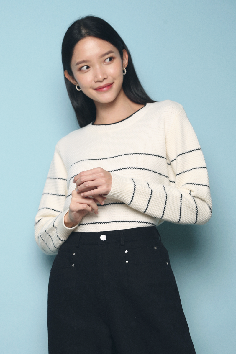 Hastor Stripe Knit Sweater White
