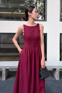 Honey V2 Boat Neck Midaxi Dress Cherry