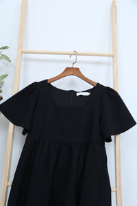 Coleen Flutter Sleeves Babydoll Dress Black