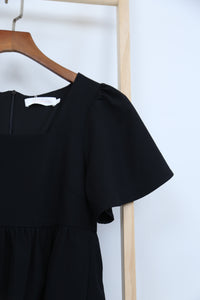 Coleen Flutter Sleeves Babydoll Dress Black
