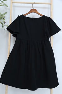 Coleen Flutter Sleeves Babydoll Dress Black