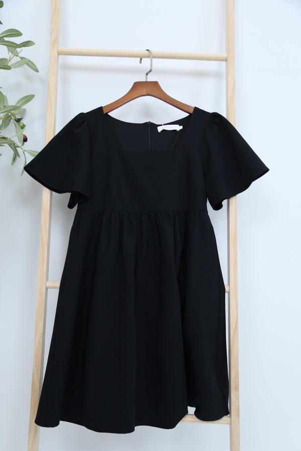 Coleen Flutter Sleeves Babydoll Dress Black
