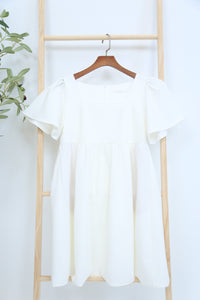 Coleen Flutter Sleeves Babydoll Dress White