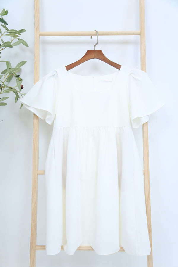 Coleen Flutter Sleeves Babydoll Dress White