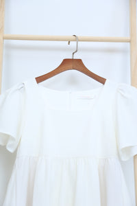 Coleen Flutter Sleeves Babydoll Dress White