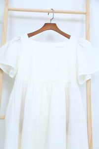 Coleen Flutter Sleeves Babydoll Dress White