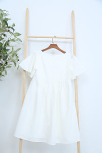Coleen Flutter Sleeves Babydoll Dress White