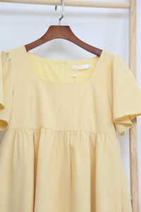 Coleen Flutter Sleeves Babydoll Dress Lemon