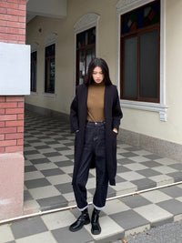 Nami Hooded Knit Outerwear Black