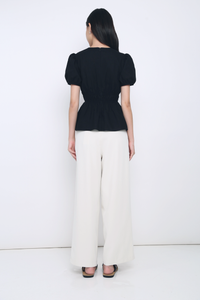 Ike V Neck Shirred Waist Blouse Black