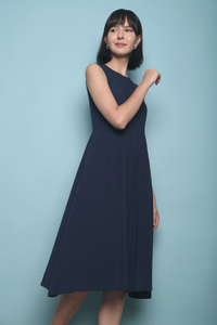 Ino Swiss Dot Midi Dress Navy