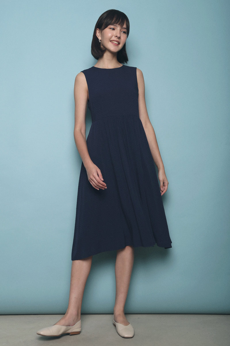 Ino Swiss Dot Midi Dress Navy