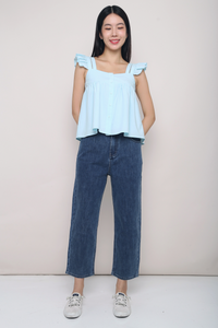Issey Eyelet Button Down Blouse Blue