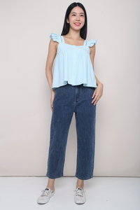 Issey Eyelet Button Down Blouse Blue