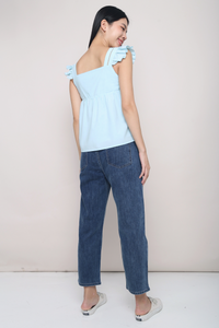 Issey Eyelet Button Down Blouse Blue