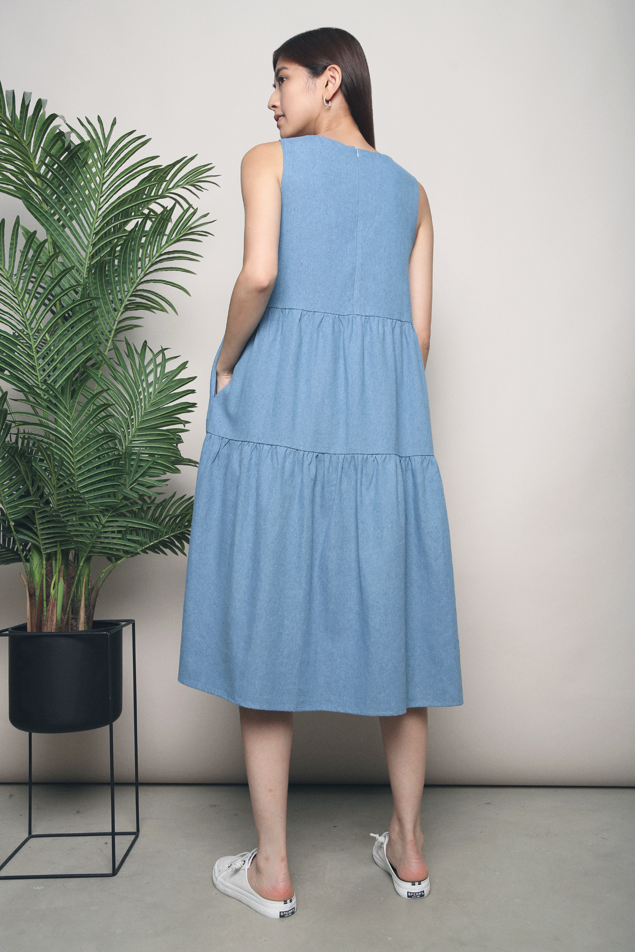 Xana Tier Denim Dress Light Denim