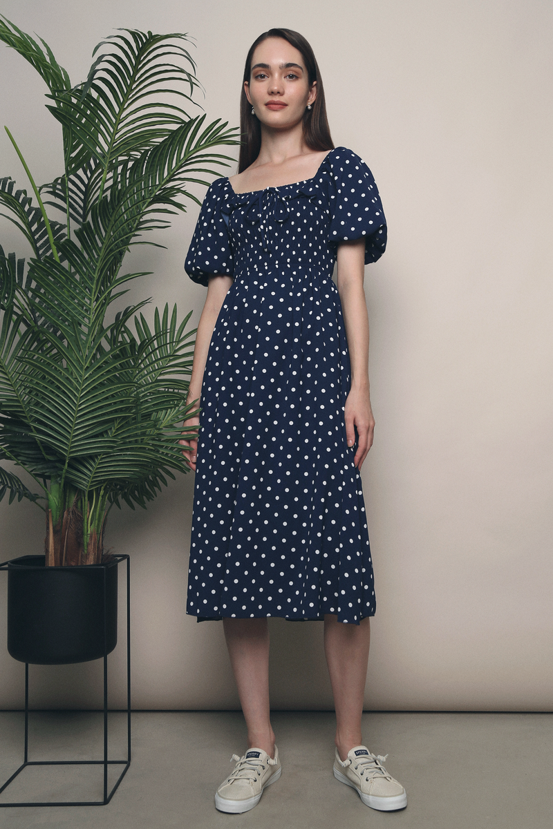 Anderson Polka Midi Dress Navy