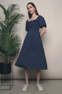 Anderson Polka Midi Dress Navy