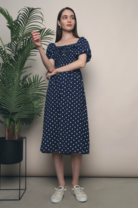 Anderson Polka Midi Dress Navy