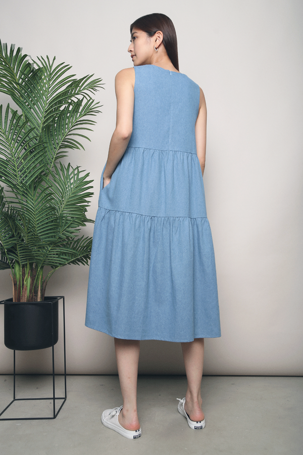 Xana Tier Denim Dress Light Denim