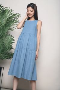 Xana Tier Denim Dress Light Denim