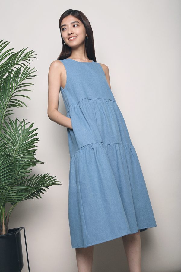 Xana Tier Denim Dress Light Denim