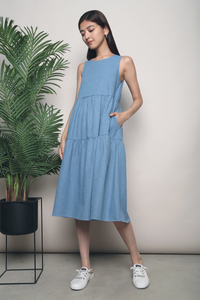 Xana Tier Denim Dress Light Denim