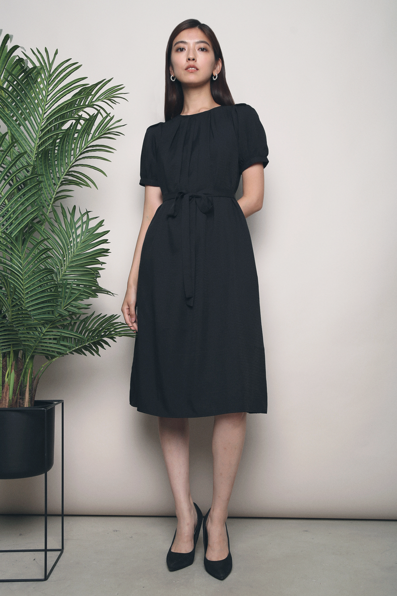 Alaia Pleat Textured Midi Dress Black