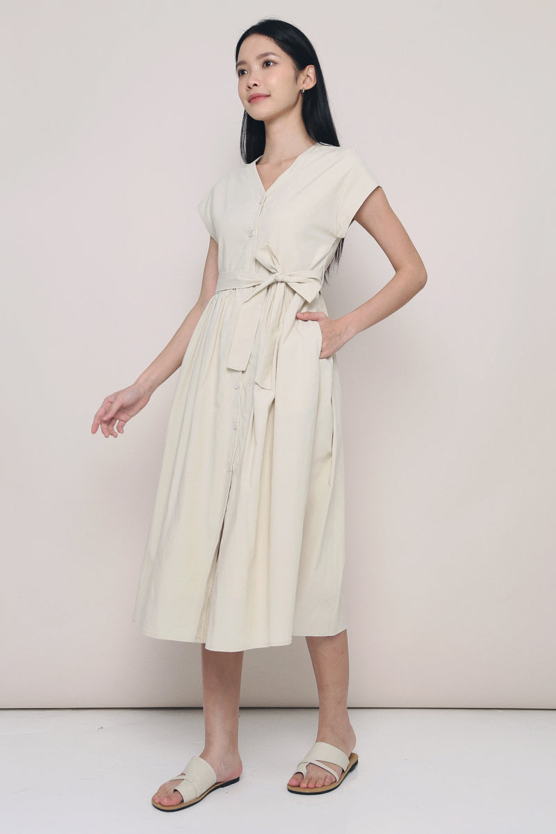 Breigh Button Down Midi Dress Ivory