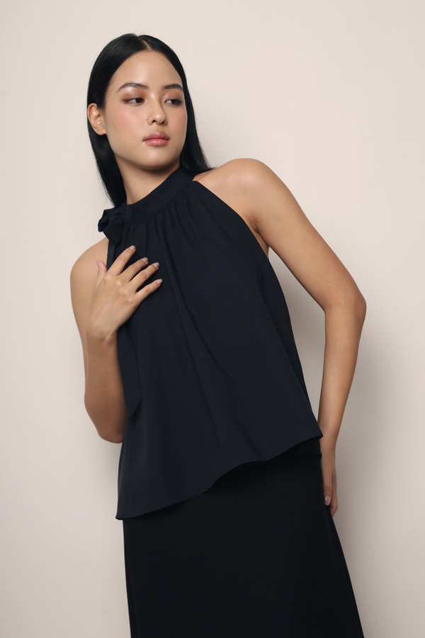 Juliette High Neck Blouse Navy