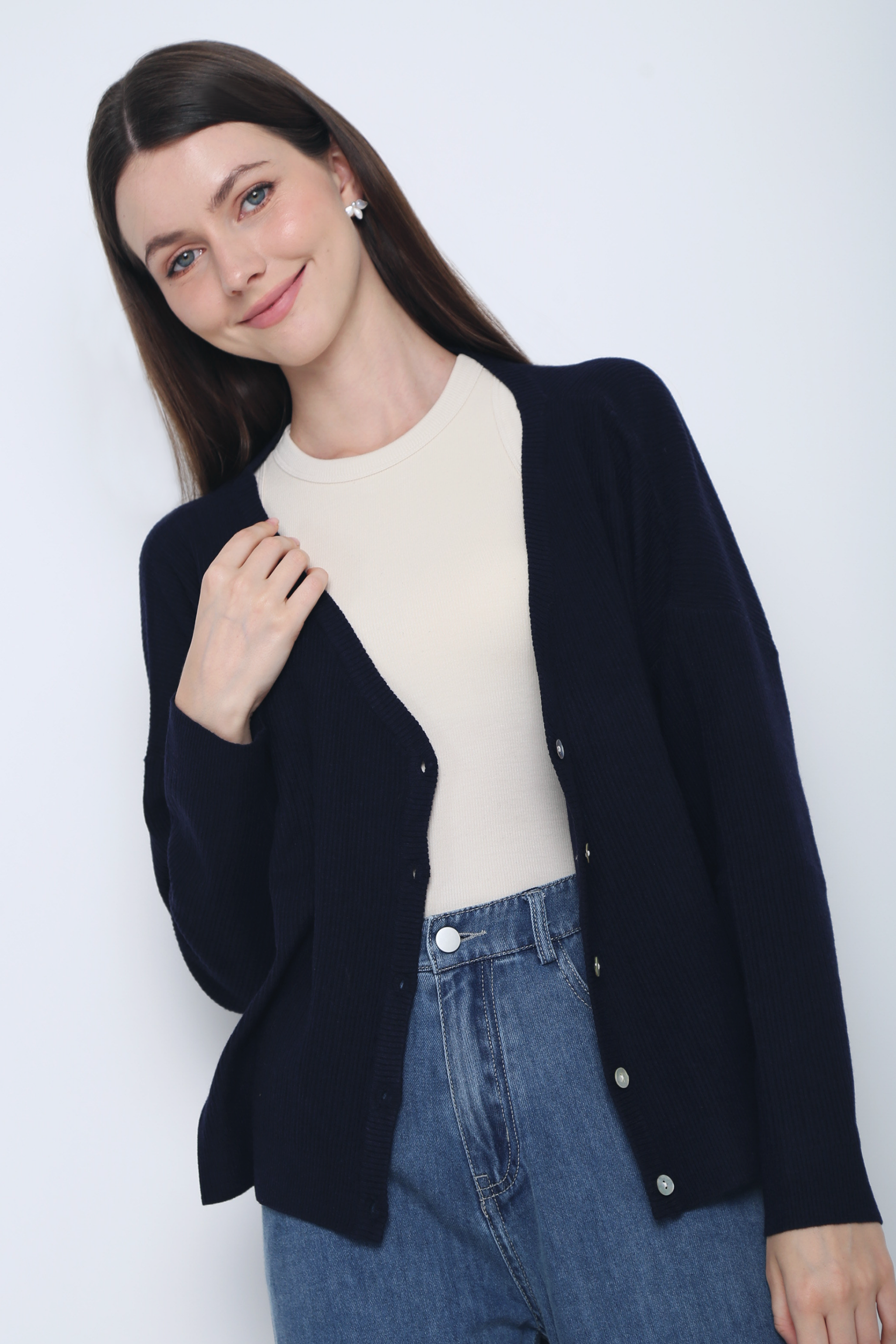 Justine Oversized Knit Cardigan Navy
