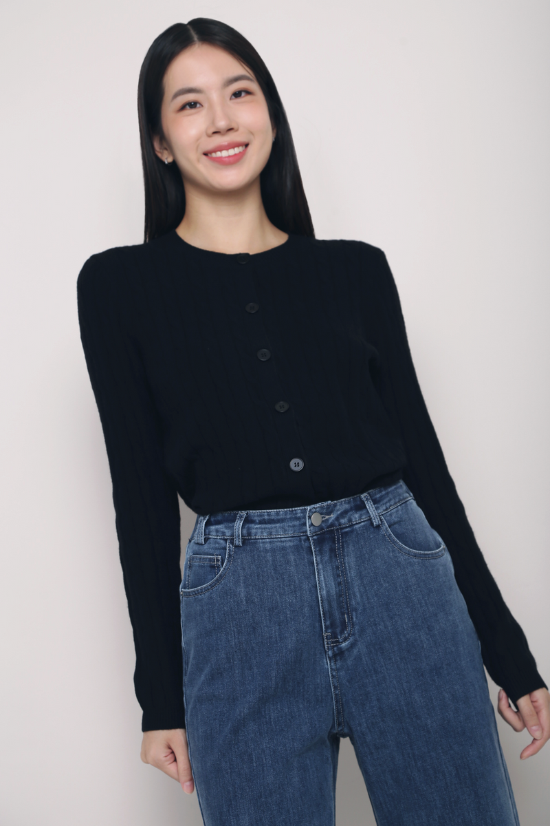 Kaela Cable Knit Cardigan Black (Restock)