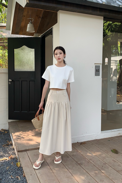 Riviera Drop Waist Maxi Skirt Light Taupe (Restock) – Hollyhoque