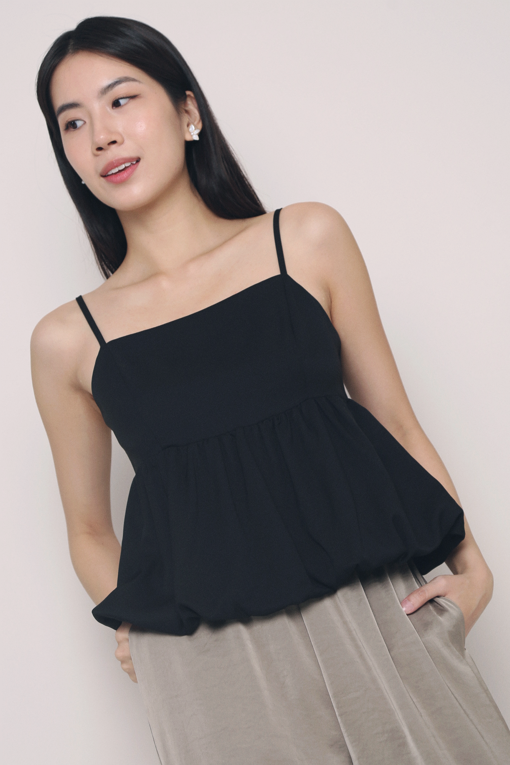 Kara Strappy Bubble Top Black