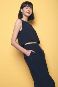 Karena Linen 2-Piece Set (Top) Navy (Restock)