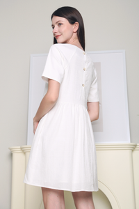 Kathryn Button Back Babydoll Dress White