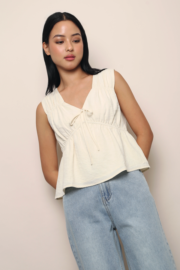 Kellyn Ruche Babydoll Top Cream