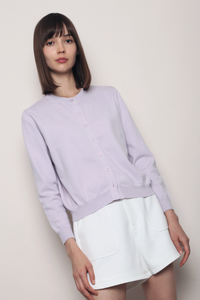 Kensington Crew Neck Knit Cardigan Soft Lilac