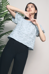 Kiki Floral Appliqué Blouse Sky