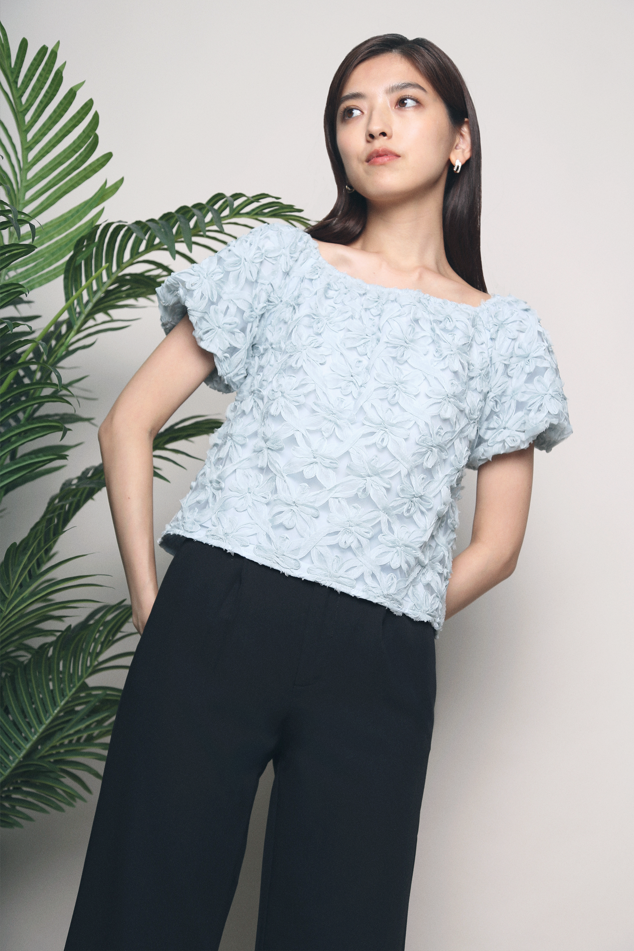 Kiki Floral Appliqué Blouse Sky