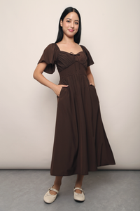 Laurent Smocked Waist Midaxi Dress Brown