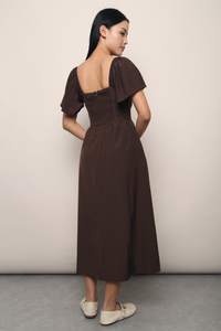 Laurent Smocked Waist Midaxi Dress Brown