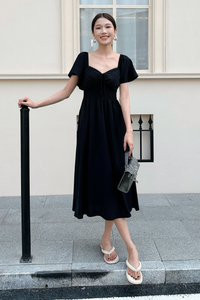Laurent Smocked Waist Midaxi Dress Black