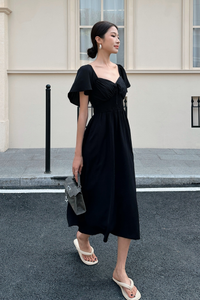 Laurent Smocked Waist Midaxi Dress Black