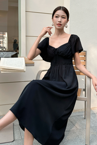 Laurent Smocked Waist Midaxi Dress Black