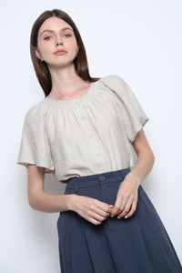 Breezette Smocked Neckline Blouse Ivory