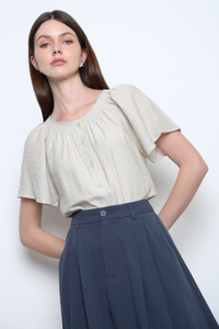 Breezette Smocked Neckline Blouse Ivory