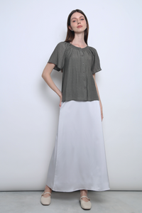 Breezette Smocked Neckline Blouse Smoke Grey